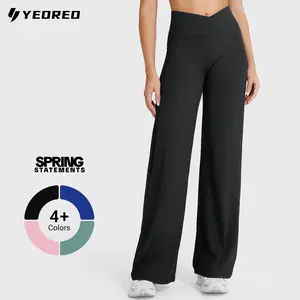 YEOREO Eddiy 31.5" V-Waistband Straight Leggings Women High Waist Stretchy Workout Yoga Pants Cloud-Soft Fabric No Front Seam Greenish