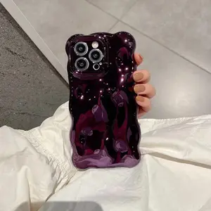 Luxury Plating Wrinkle Wavy Curly Edge Protective Shockproof Cellphone Phone Case Casing For iPhone 16 15 12 13 14 Pro Max 3D Unevenness Soft Camera Protection Cover