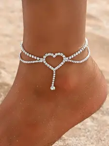Women's Elegant Heart Design Layered Anklet, Exquisite Trendy Anklet, Fashionable Body Jewelry for Women & Girls for Daily & Party Decoration, Dainty Layered Anklet, Copper Anklet