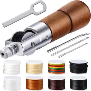 12 count Leather Sewing Awl Hand Stitcher with Craft Accessories Set, Hand Awl Tool, 3 Sizes  and Replacement Spools of Thread, Stitching Tool Kit(Multicolor)