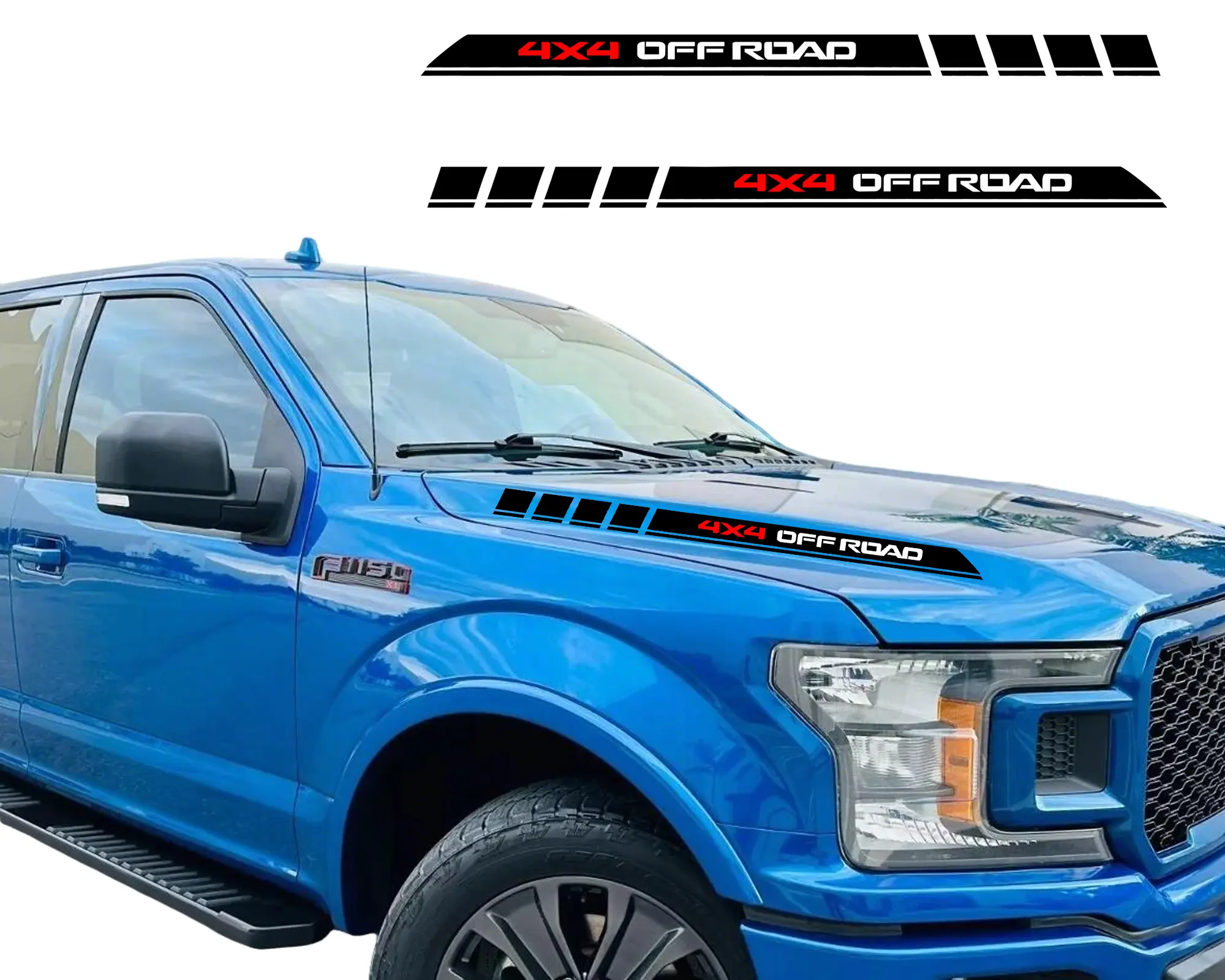 Vinyl 4X4 Offroad Truck Decal, Vehicle Exterior Decoration, Easy Install Waterproof Hood Engine Stripes Stickers, Scratch Hide Decals for Cars, Offroad Hood Style, Compatible with Ford F150 (Matte Black, Red, Silver, White)