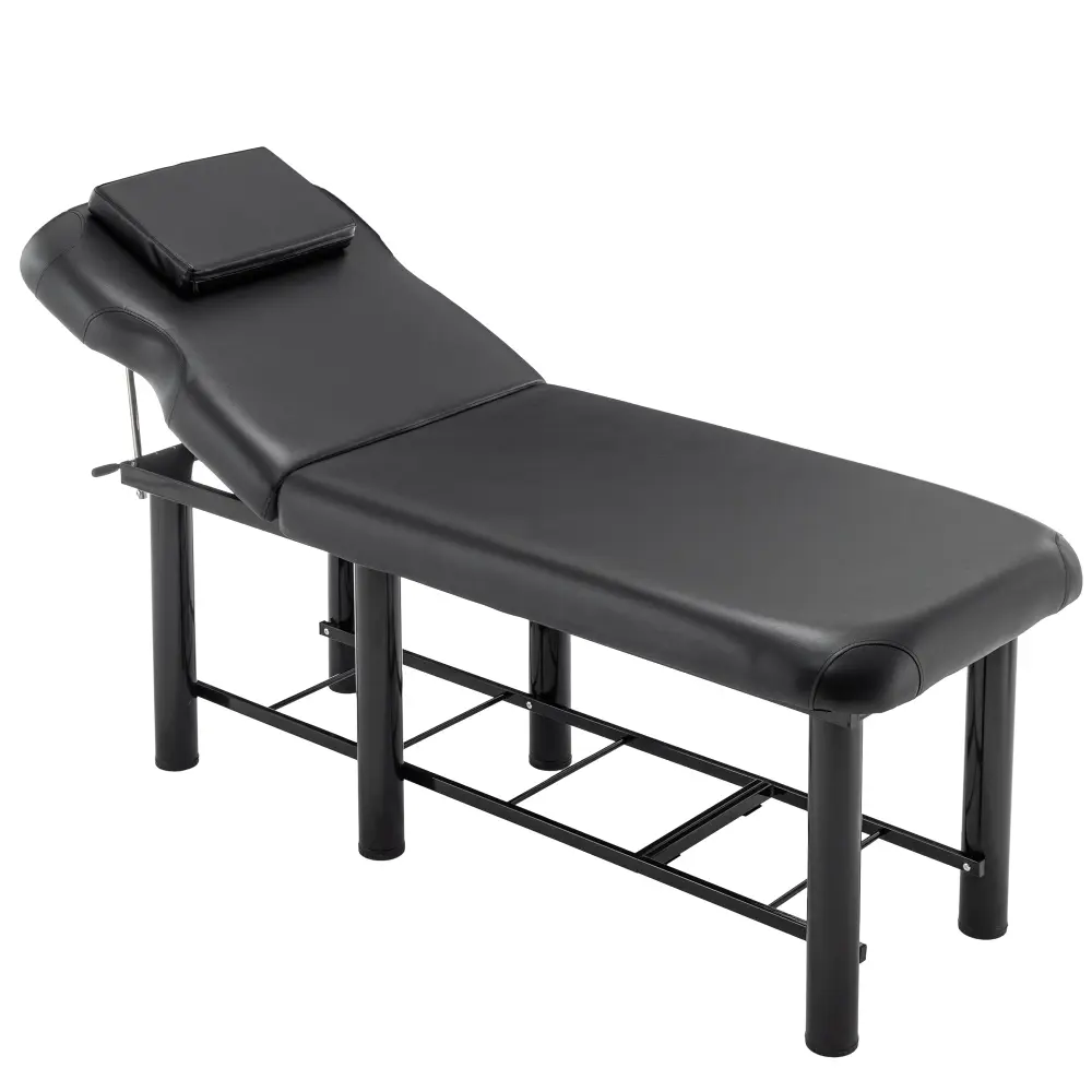 Professional Salon Massage Table - Sturdy Metal Sit-Down Salon Furniture, Adjustable Backrest, Removable Headrest, Bottom Shelf Storage, Memory Foam Layer, Waterproof Sponge, White, for Waxing, Pu Leather, 1500Lbs