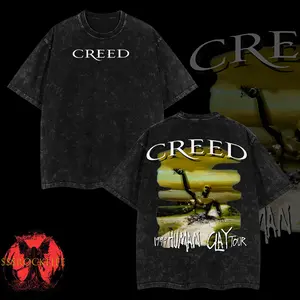 [$$$MANLIFE] Retro Creed Band Human Clay 1999 Tour Creed Band Graphic Washed T-Shirt – Acid Washed Heavyweight Cotton, Classic 90s Grunge Vibes, Alternative Streetwear Essential for Rock Lovers