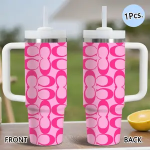 Luxury Couple Designer Vacuum Flasks Drinkware 40oz Stainless Steel Thermos Cup Tumbler with Handle & Straw, Vacuum Insulated Travel Mug Keeps Drinks Cold Up to 34 Hours, Leak-Resistant Cup for Iced Coffee, Water, Office, Gym or Travel Insulated Cups