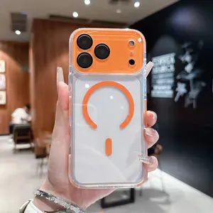 Transparent magnetic phone case with lens protection and built-in lens film. 2-in-1 transparent magnetic phone case suitable for iPhone17ProMax16151413ProMax. Four-corner magnetic phone case, anti-fall and anti-fingerprint, suitable for men and women