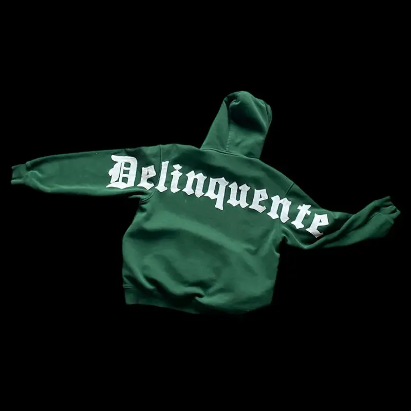 Green and white Delinquente unisex Pullover hoodie