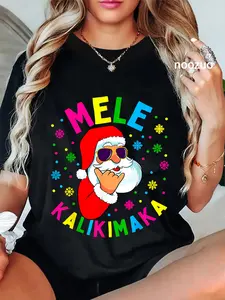 100% Cotton Mele Kalikimaka Christmas Santa Claus Shaka Hawaii Gift T-Shirt