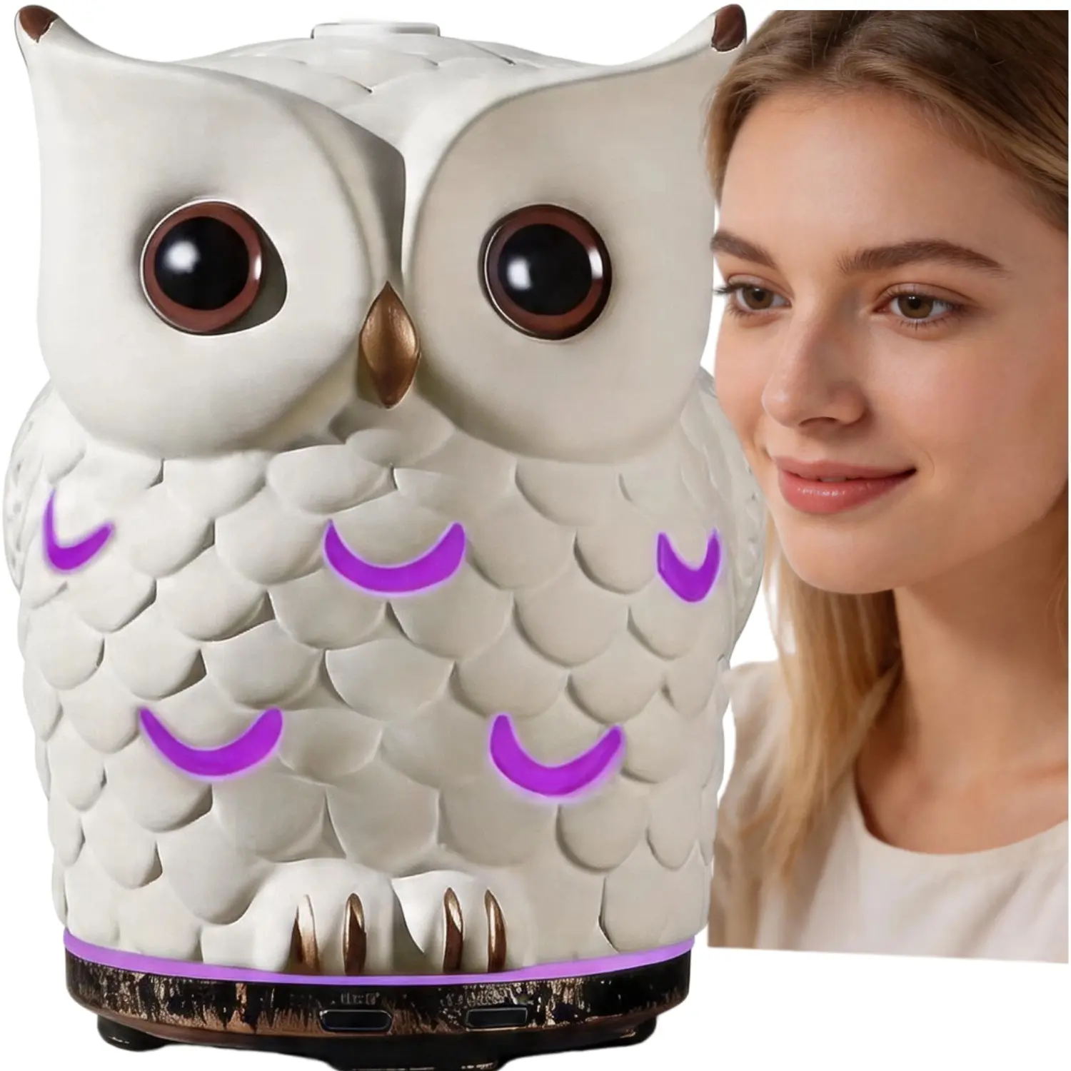Ceramic Essential Oil Diffuser 200ML - Ultrasonic Aromatherapy Diffuser with 7 Color LED Lights, Quiet Cool Mist Humidifier for Home Bedroom, Waterless Auto Shut-Off Owl Ceramic Diffuser for Essential Oils