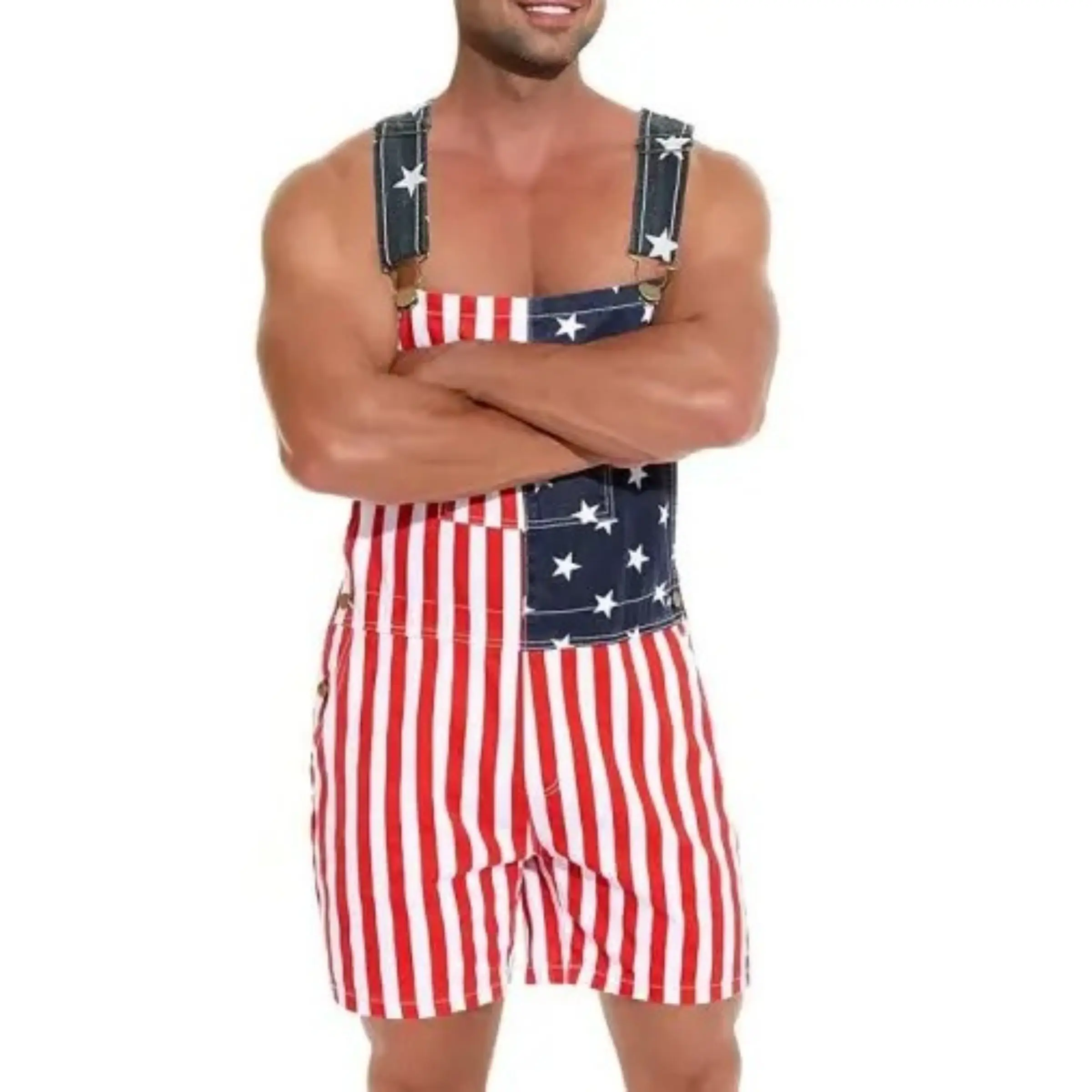 Patriotic American Flag Design Overalls for Men - Red White Blue Stripes & Stars - Comfortable & Stylish