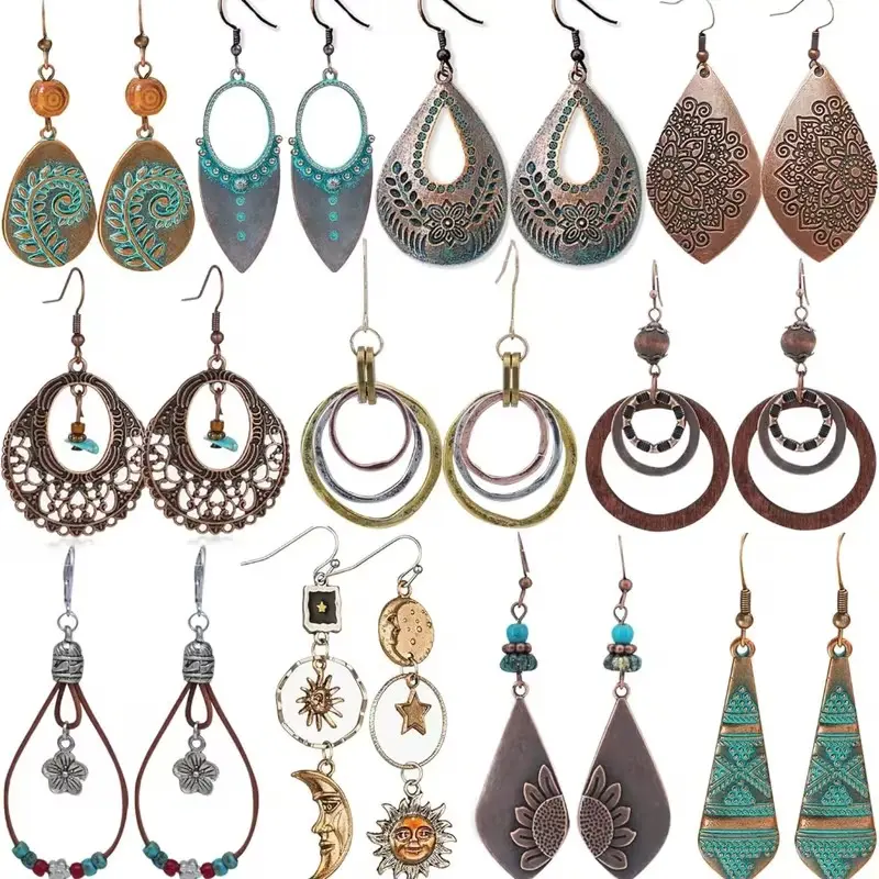 11 Pairs Vintage Drop Dangle Earrings for Women | Boho Flower, Teardrop, Sun And Moon Earring Set | Mother'S Day, Christmas, Valentine'S & Women'S Birthday Gift Set L for Daily, Banguet & Party Occasions