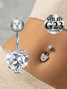 Titanium Belly Button Rings, Internally Threaded 8-16mm Long Belly Ring, Heart CZ Navel Rings for Women 14G Belly Piercing Jewelry