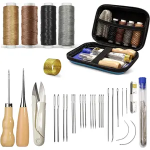 Leather Sewing Kit, Upholstery Repair Kit with Waxed Thread, Sewing Awl, Needles, Heavy Duty Hand Stitching Tools for Car Seats, Sofa, Carpet, DIY Leather Crafts