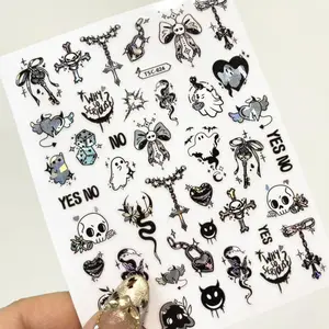 DIY Fashion Laser Silver Skull Monster Bow 3D Nail Art Stickers, 1 Piece, Trendy Manicure Decals, Perfect for Creative Nails