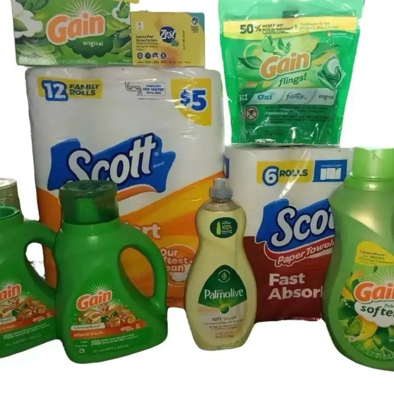 Gain & Clorox Mega Fresh Bundle - 50% Strength Cleaner Kit with 6 Pieces - Includes 5 Cleansers, Softener, Wipes, and Toilet Paper - Long Lasting Liquid Detergent for Home Use