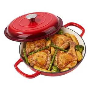 3 Quart Cast Iron Dutch Oven for Cooking/Stewing Enameled Nonstick Dual Handles Oven & Stovetop Friendly Red Finish