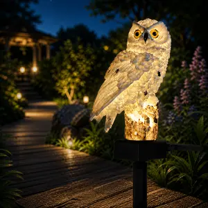 Mother Bird Statue Adorable Owl Solar LED Garden Light Durable Resin Auto-Night Glow for Charming Courtyard & Floral Landscapes Decor