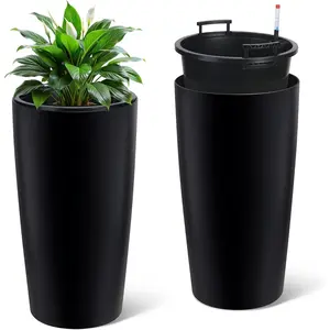 Tall Outdoor Planters for Outdoor Plants, 30 Inch Self Watering Planters Set of 2 with Inner Bucket, Water Level Monitor and Drainage for Front Porch Decor