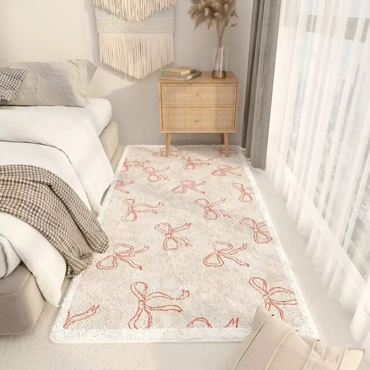 Soft Plush Korean Style Carpet, Fluffy Area Rug, Soft Indoor Rugs, Cute Girls Room Rug with Bow Design, Fashionable Home Decor Mat, Home Decorative Rugs, Room Decoration Rug for Living Room Bedroom Porch Closet Rugs Bedroom