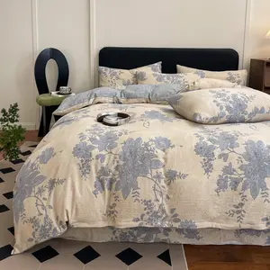 4pcs Vintage Oriental Texture Bedding Set, Soft and Breathable, Single Twin Dorm Home Use, Floral Plant Patterns, Soft Bedding Sets, Breathable Duvet Set