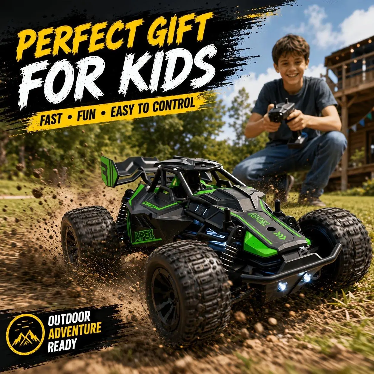 1:18 Scale High-Speed 4WD Remote & App-Controlled Off-Road Electric Toy Truck with LED Headlights, All-Terrain RC Vehicle