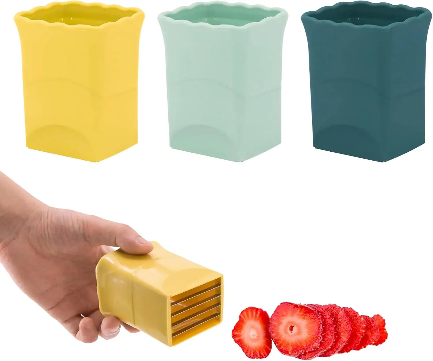 [New Deal] 3PCS Strawberry Slicer  - Fruit Slicer Cup, Strawberries Cutter Cup, Speed Cutter for Banana & Grape Eggs - Portable Kitchen Tool, Smoothie, Utensils