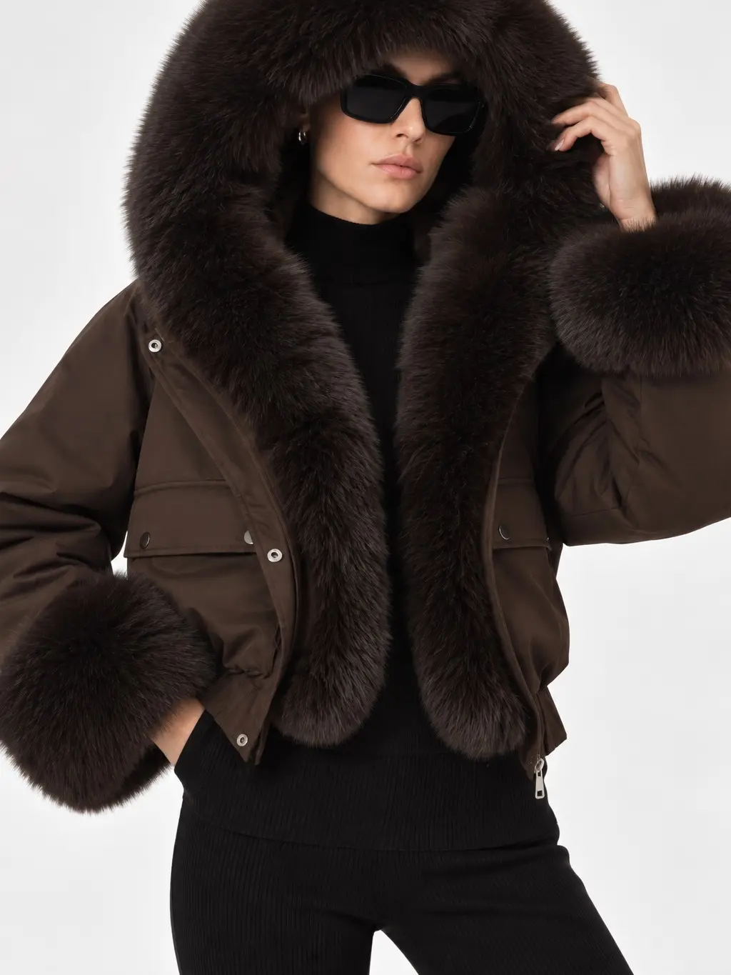 8086  Long Sleeve Cropped Puffer Parka - Hooded, Warm