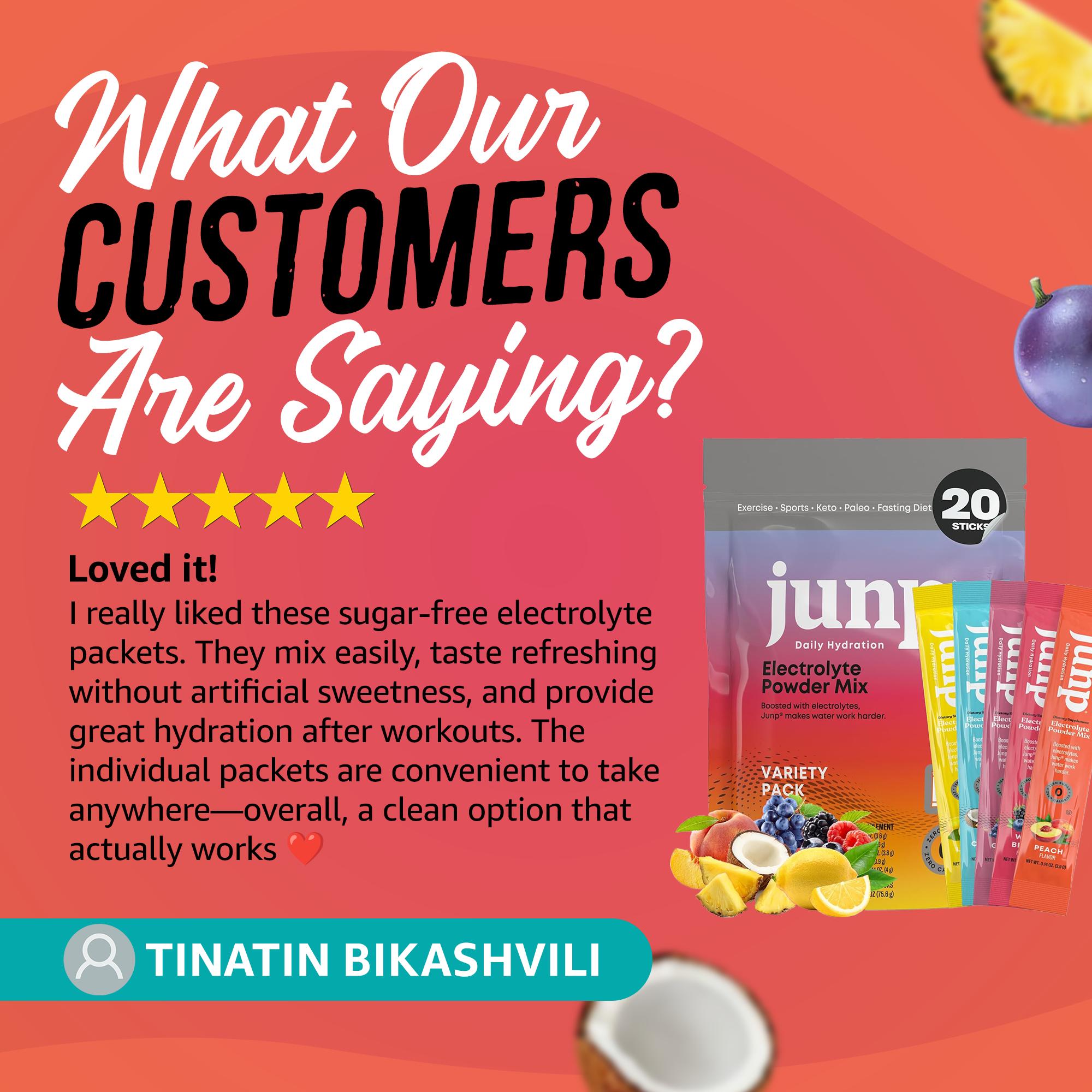 Junp Sugar-Free Electrolytes Powder Packets Lemon Flavor Instant Hydration Drink Mix with Salt & Potassium Zero Calories No Carbs Keto Friendly Electrolyte Powder Sticks for Water 5 Flavors 20 Pack Options