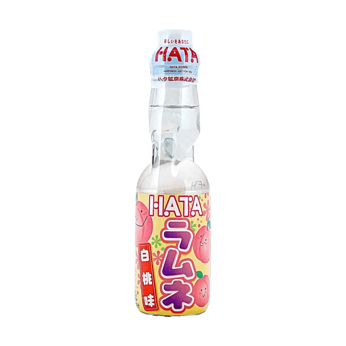 HATAKOSEN Japanese Ramune Soda - White Peach Flavor, Refreshing Glass Bottle Fizzy Drink, 200ml
