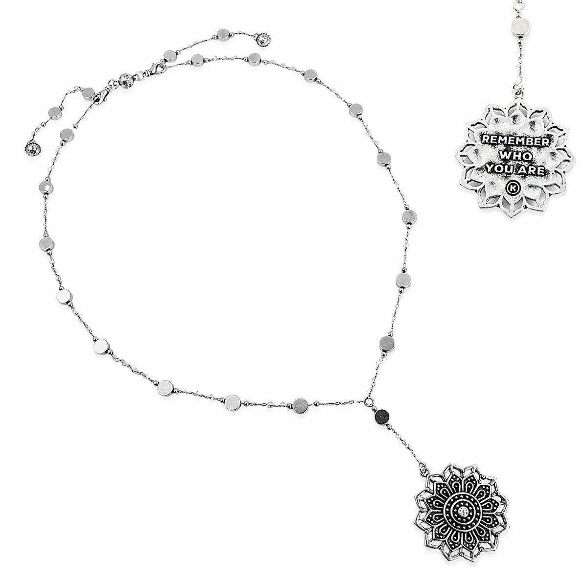 Remember Who You Are Flower Mandala Drop Choker Necklace Crystal Pendant Empowering Pendant