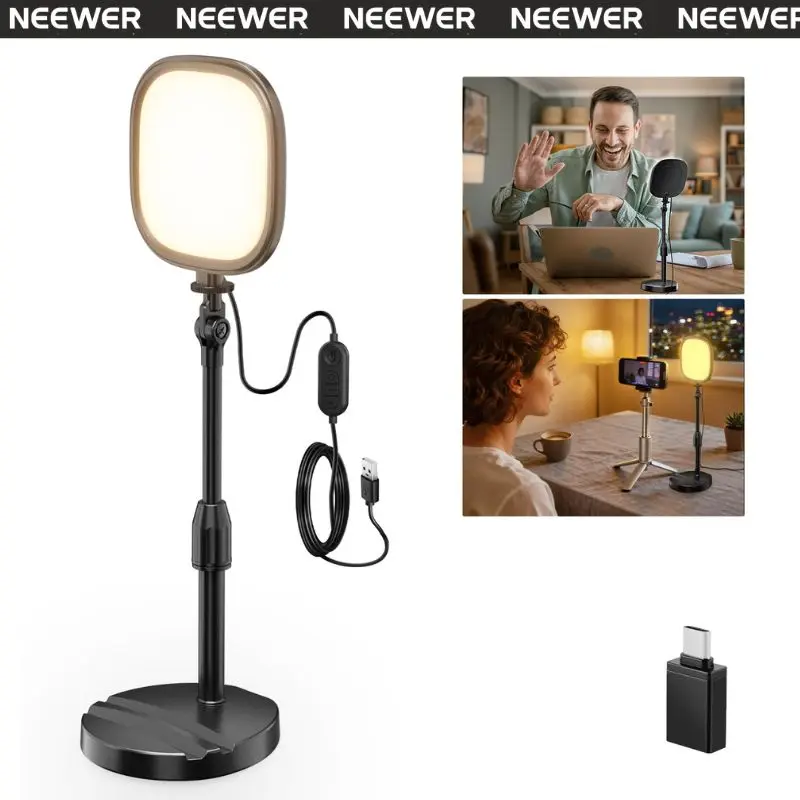 NEEWER NL10 5"x5" Bi-Color LED Desk Lamp Kit - 1 Pack, 10W Power, 1/4" Threaded Hole, Memory Save Desktop Light for Influencers (TikTok Shop Back to School)