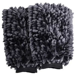 VIKING Car Wash Mitt, Microfiber for Car Cleaning, Premium Chenille, Black, 10 inch x 8 inch, 2 Pack