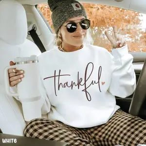 Up to 50% off! “Thankful” sweatshirt, cute fall sweatshirt, women’s Thanksgiving sweatshirt, “Thankful” sweater, “Turkey Day” sweatshirt, autumn sweatshirts, full color, for men, for women, casual, classic fashion, tee print, sweatshirt, hoodie