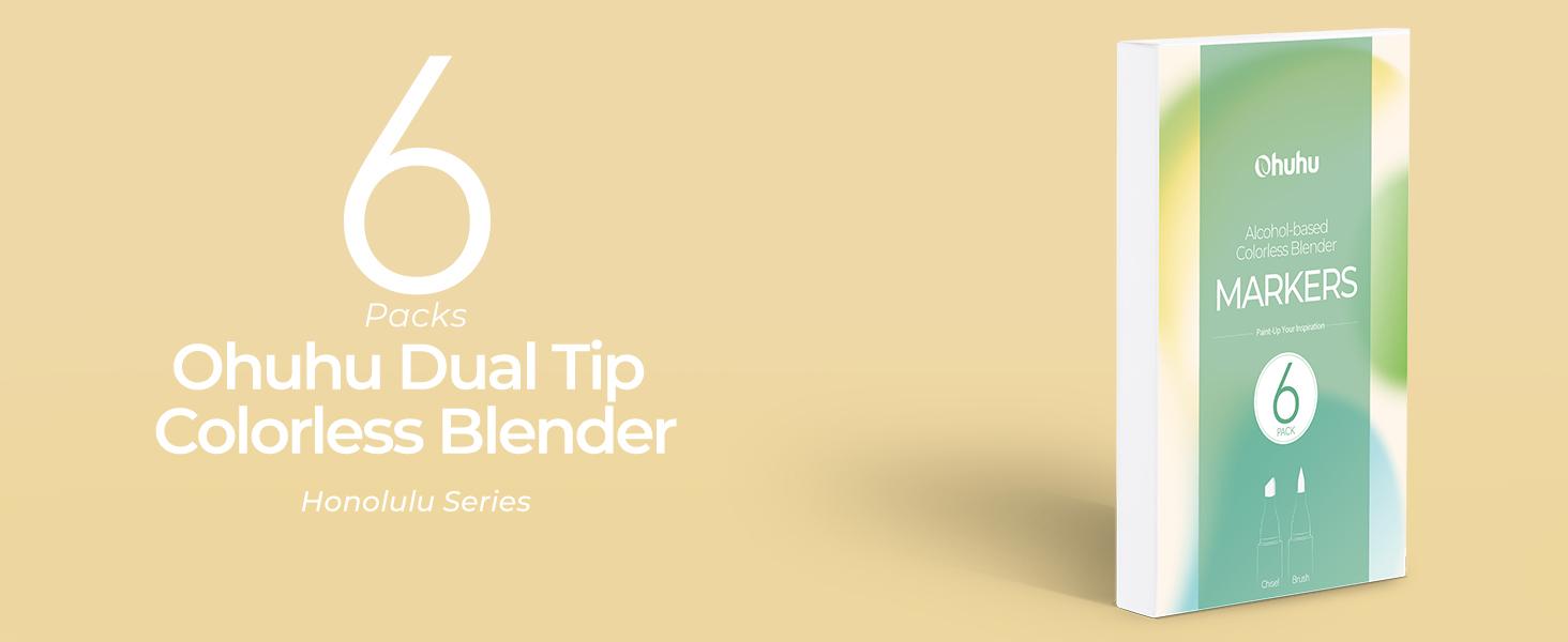 Ohuhu Colorless Blender Marker, Pack of 6 Alcohol Based Ink No.0 Clear Blender Brush for Adding Highlights Textures, Erasing Mistakes
