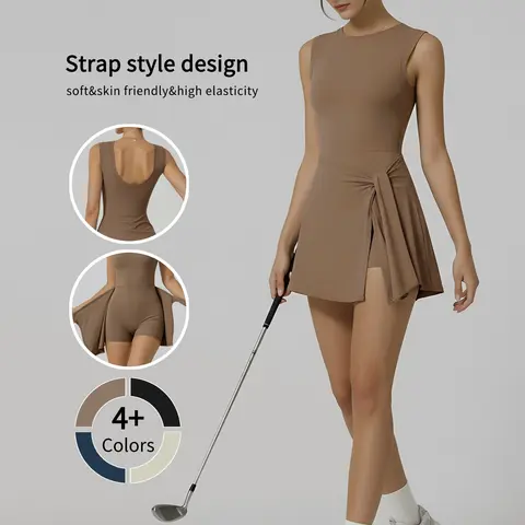 Women's Sleeveless Athletic Dress - Slim Fit, Waist Tie, Non-See-Through Nylon, Machine Washable Sports Skirt for Yoga, Gym, Tennis Attire, Casual Use
