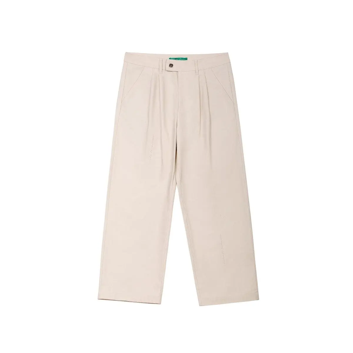Men's Casual Straight Fit Wheat Slacks - Streetwear Smart Casual Style, Breathable Cotton Blend, Layered Details, Leg Embroidery, Elegant Menswear