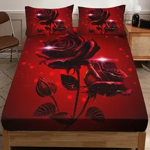 3pcs Romantic Rose Home High Definition Digital Print Bed Sheet Set, Comfortable & Stylish Bedroom Essentials, Bedsheet Sets