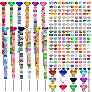 236 Pcs Garden Stake DIY Fairy Wand Garden Stakes with 12 Colorful Crystal Stopper Top 12 Threaded Rod with 200 Large Hole Bead for Halloween Fall Christmas Outdoor
