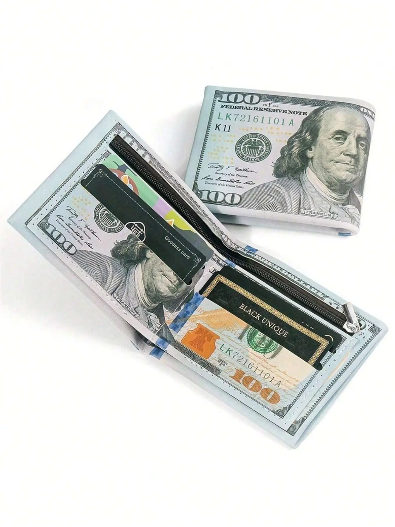 Realistic Dollar Bill Pattern PU Leather Bifold Zipper Wallet Design Stylish Casual Trendy Wallet Wallet Cards – Multi-Card Credit Card Holder with Zipper Coin Pocket, Money Organizer, Great Gift for Men, Dad, Boyfriend