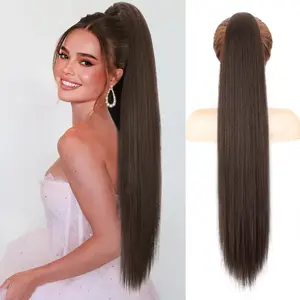 NOKOARI 30" Straight Claw Ponytail Extension, Heat Friendly Synthetic Hair, Heat Resistant, Natural Look, Soft Texture, Easy-Wear for Women, Ideal for Daily Wear & Weddings
