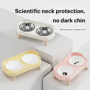 Double Bowl Anti-Tip Pet Feeding Bowls, Stainless Steel Dog & Cat Water Food Dish Set, Protects Neck Health, Durable Design