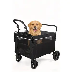 All-Terrain Collapsible Dog Stroller Wagon for Large & Medium Dogs – 2-in-1 Push & Pull Cart with Built-in Ramp & One-Step Brake, Outdoor Pet Carrier Perfect for Walking, Hiking & Camping
