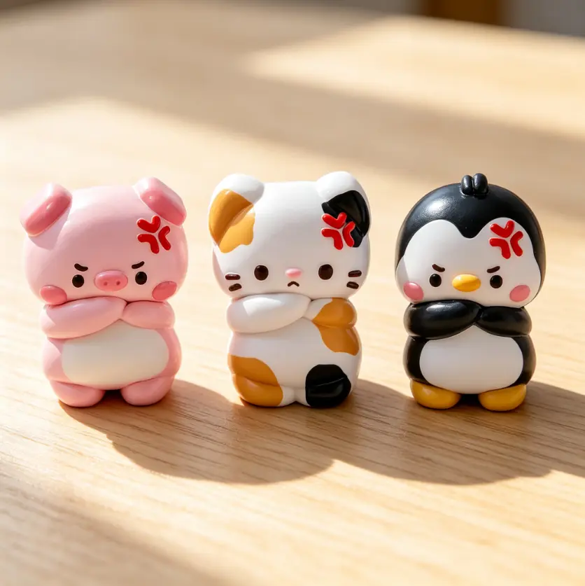 TABASQUISHY Handmade Angry Animal Squishy Toy Set - 3 Kawaii Look Unisex Styles (Calico Cat, Penguin) - Slow Rising Fidget Sensory Stress-Relief Collectible Plush Mini Backpack Charm Gift for Teens+