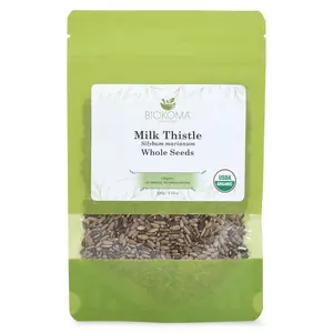 Biokoma Pure and Organic Milk Thistle Whole Seeds 100g (3.55oz) in Resealable Moisture Proof Pouch, USDA Certified Organic - Herbal Tea, No Additives, No Preservatives, No GMO, Kosher