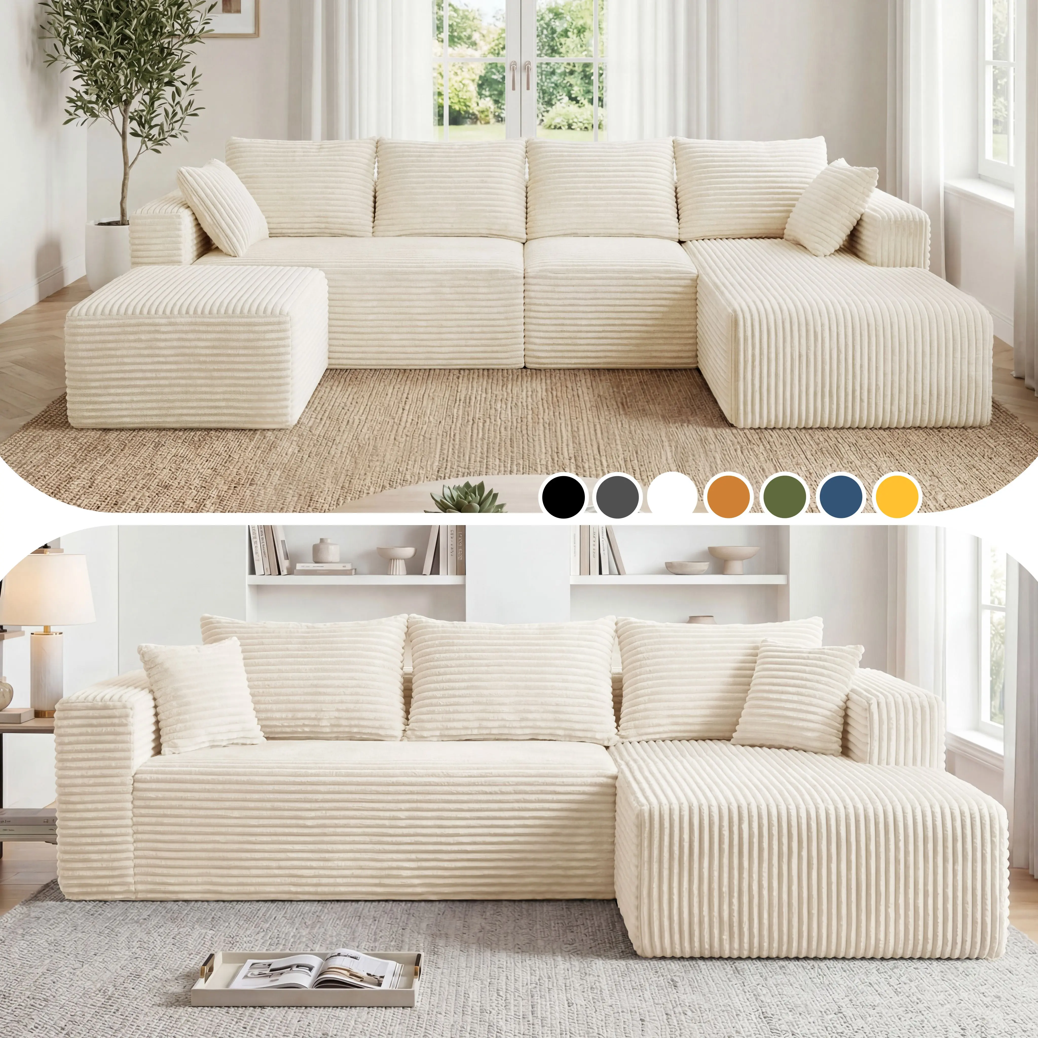 【2 Packages Shipping】118&92.5" Modular Boneless Sectional Couch Oversized Deep-Seat No Assembly Required Suitable for Living room/Bedroom/Apartment 0015BG