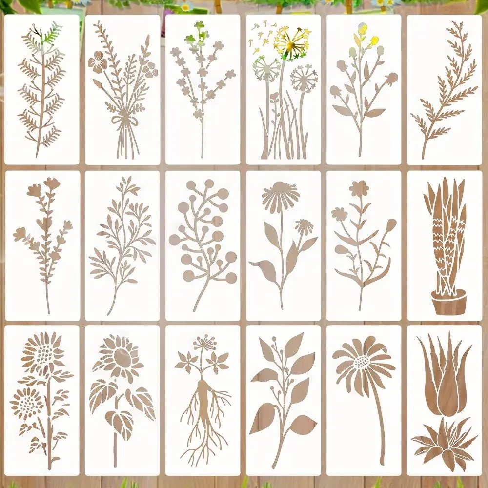 Wildflower Painting Templates, 18pcs Reusable Flower Stencil for Painting DIY Craft Drawing, Art Supplies, Crafting Kit, Handmade Crafts