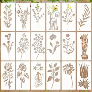Wildflower Painting Templates, 18pcs Reusable Flower Stencil for Painting DIY Craft Drawing, Art Supplies