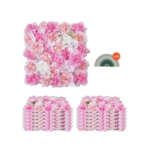 12 PCS 15x15 in 3D Decorative Flower Wall Panels Ornaments, Artificial Floral Wall Background with Mesh Backing Mat, Seamless Design, Easy Installation for Wedding, Home Party Backdrop Decor, Pink
