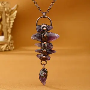 INS Retro Style Natural Amethyst Raw Stone Personality Dance Party Punk Hip-Hop Women's Pendant Necklace Random Shape Unique Crystals