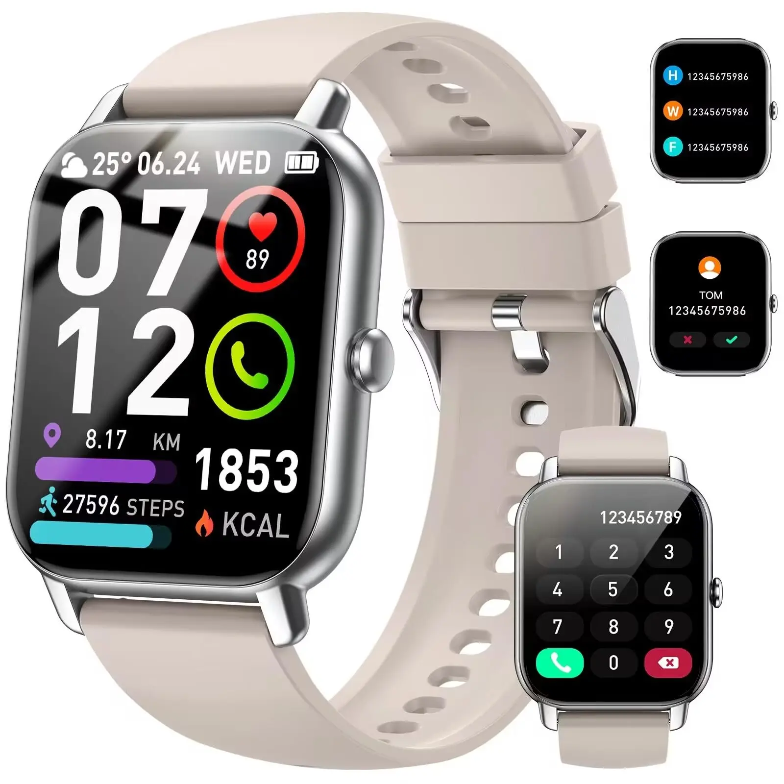 [summerwins]2026 Smart Watch for Men Women, 1.69'' HD Touch Screen Fitness Tracker, Bluetooth Call & Message Alerts, 110+ Sports Modes Activity Tracker, Heart Rate & Sleep Monitor, IP68 Waterproof, Compatible with iPhone Android