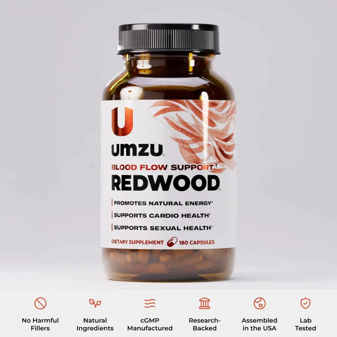 UMZU Redwood Natural Supplements Edible Dietary Supplement - Natural Nitric Oxide Support for Blood Flow, Circulation, 180 Capsules, Fitness Support for Gym Performance & Healthcare